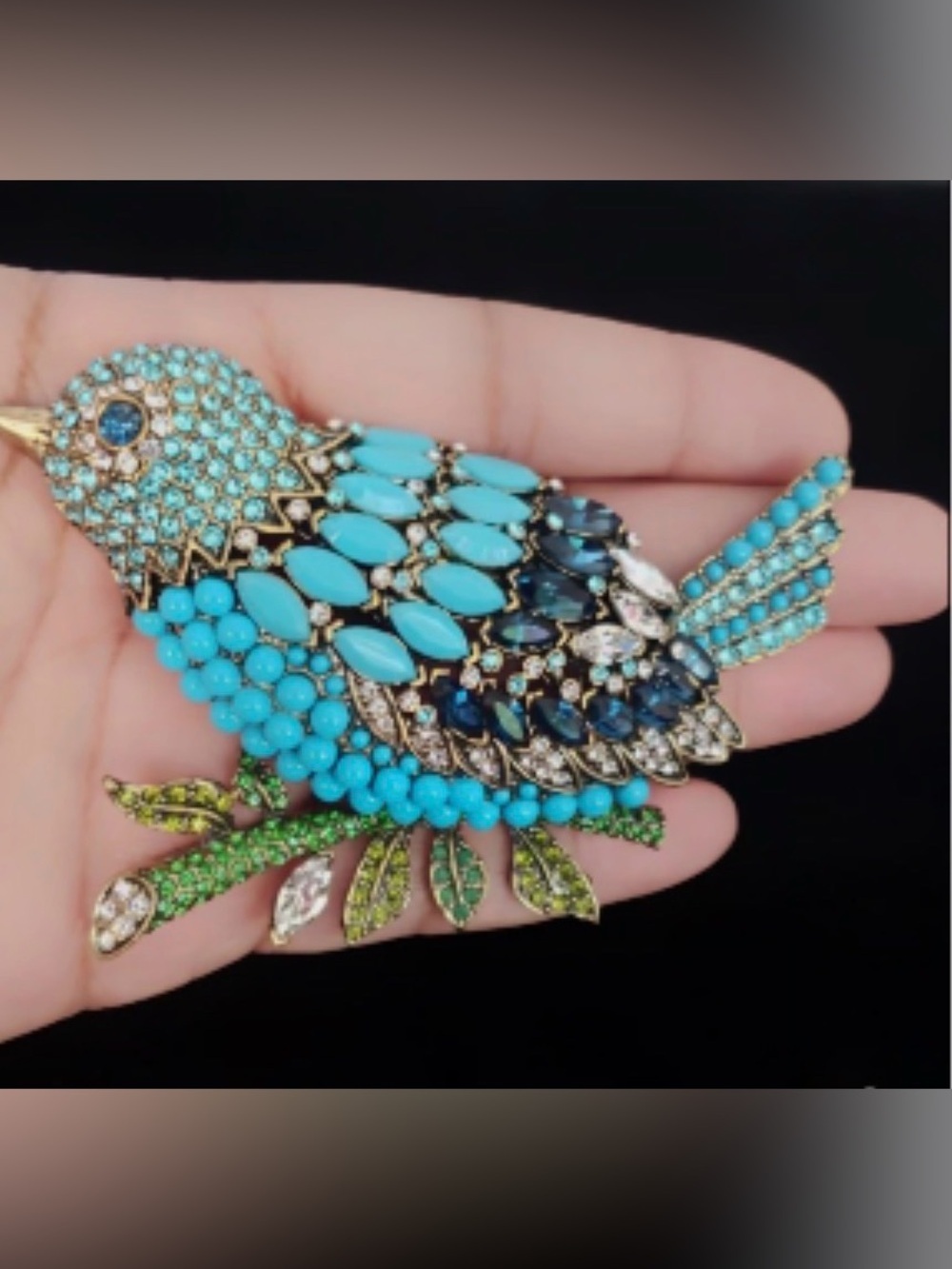 Large Brooch Turquoise Crystal Bird Brooch Multicolor Pin - Picture 8 of 8